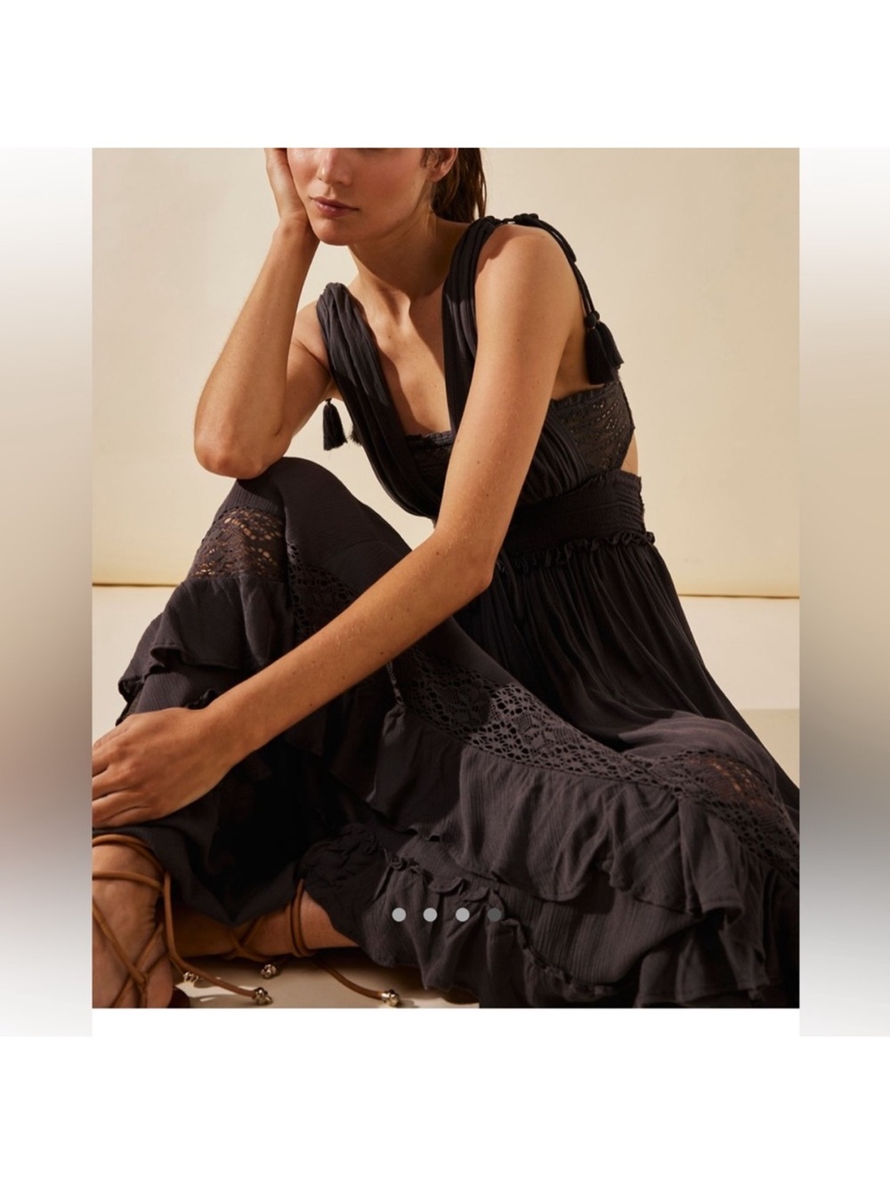 Free People Santa Maria Charcoal Gray Maxi Dress with Smocked Waist - Picture 4 of 7